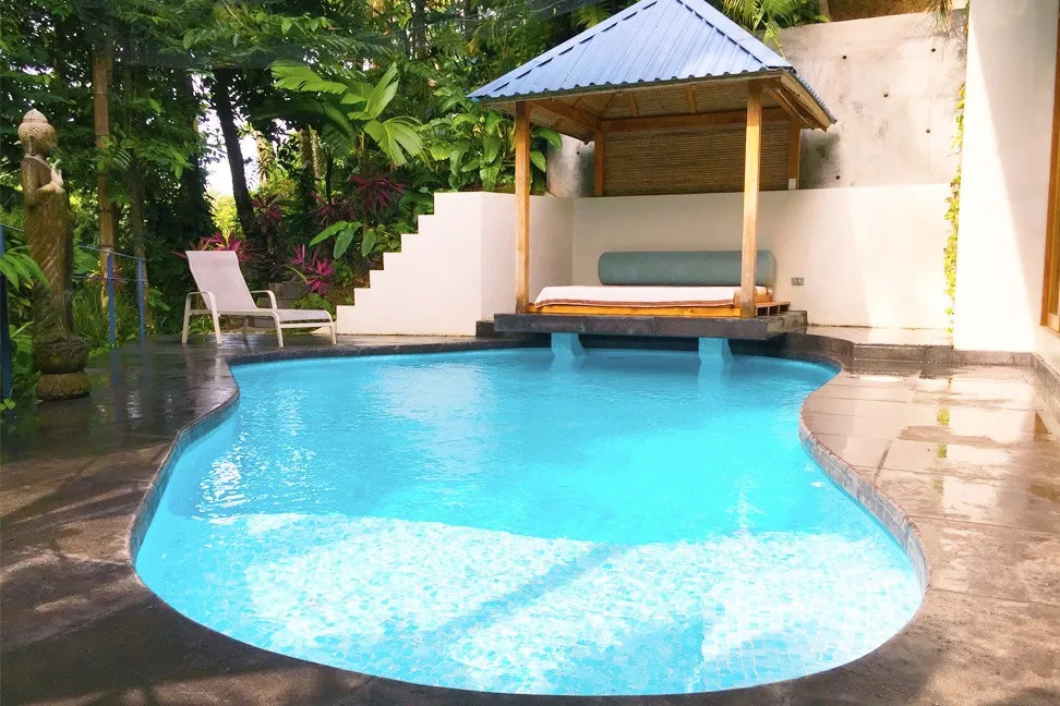 Private saltwater pool and Bali bed at the luxury retreat villa
